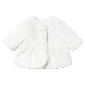 Baby Girls Ivory Faux Fur Peplum Coat