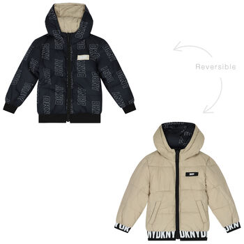 Black & Beige Logo Reversible Puffer Jacket