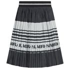 Girls Black & Silver Logo Pleated Skirt, 1, hi-res