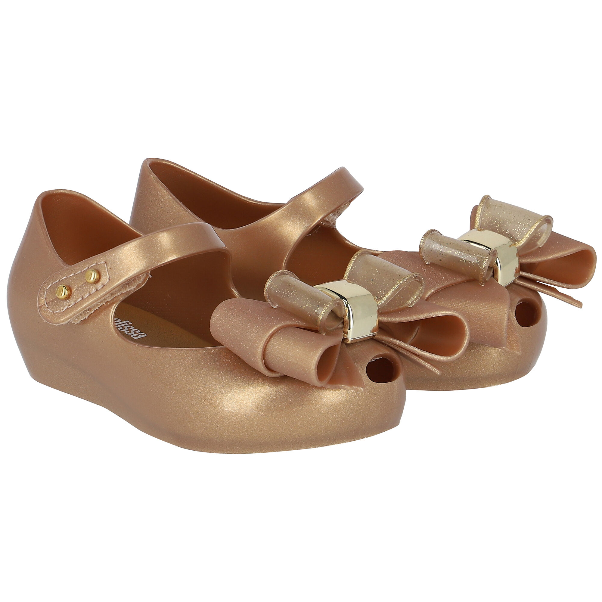 Mini Melissa Younger Girls Gold Bow Jelly Shoes Junior Couture UAE
