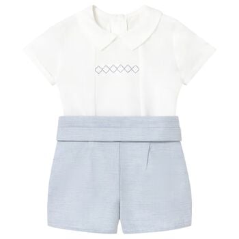طقم شورت للأولاد الرضع  باللون الابيض والازرق 
