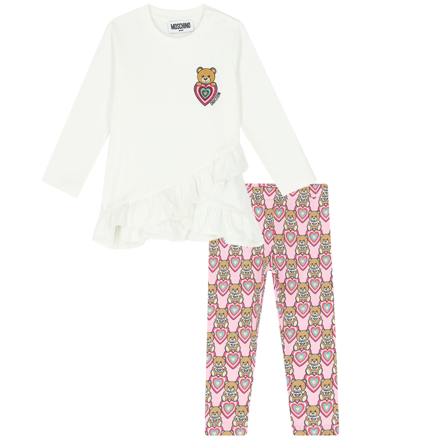 Younger Girls Ivory & Pink Leggings Set, 1, hi-res