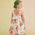 Girls Ivory Floral Satin Dress, 1, hi-res