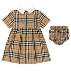 Baby Girls Beige Check Dress Set, 1, hi-res