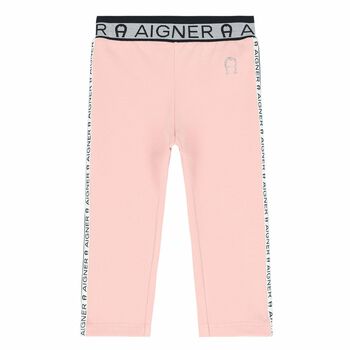 Younger Girls Pink Logo Leggings