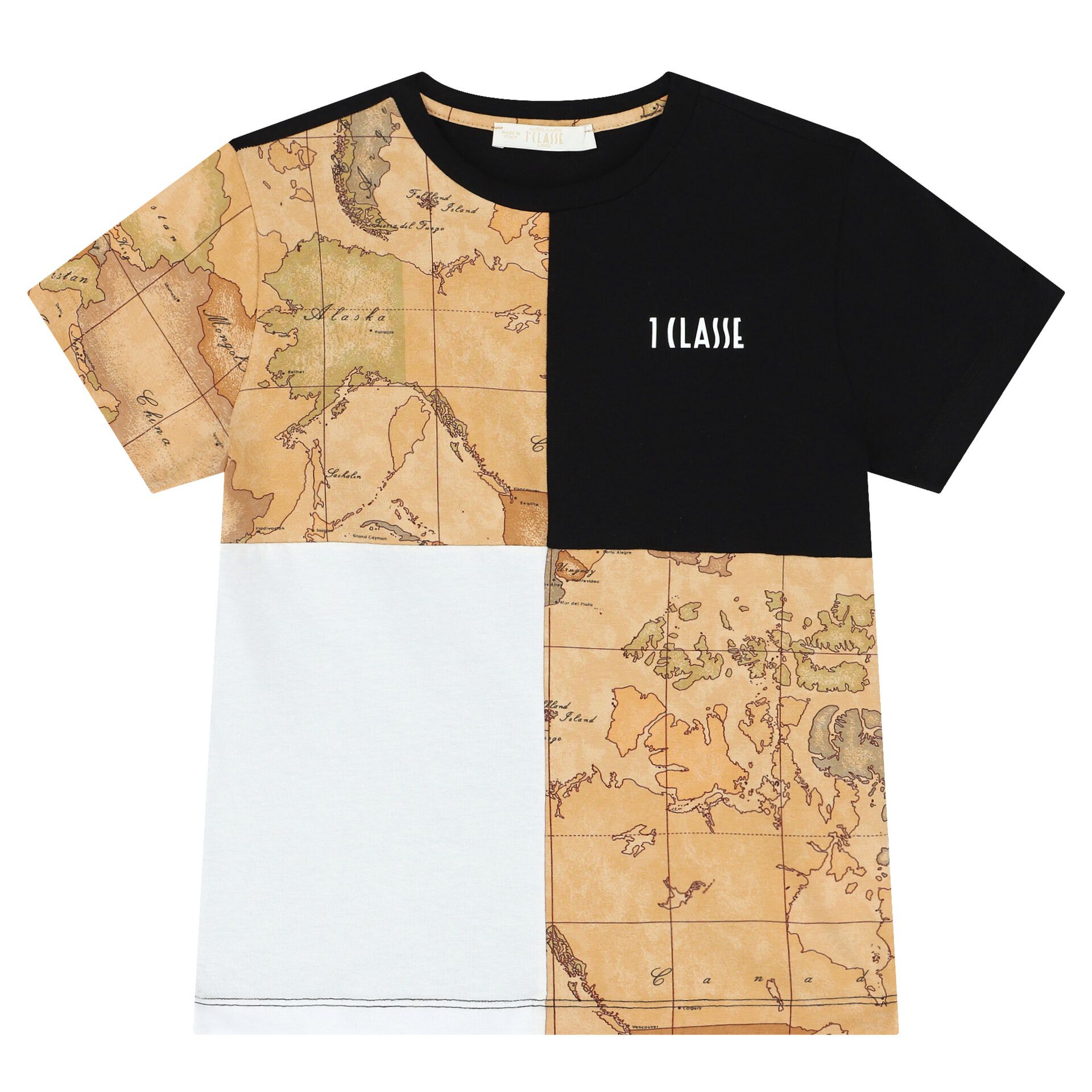 Alviero Martini Boys Black White Beige Geo Map T Shirt Junior Couture UAE