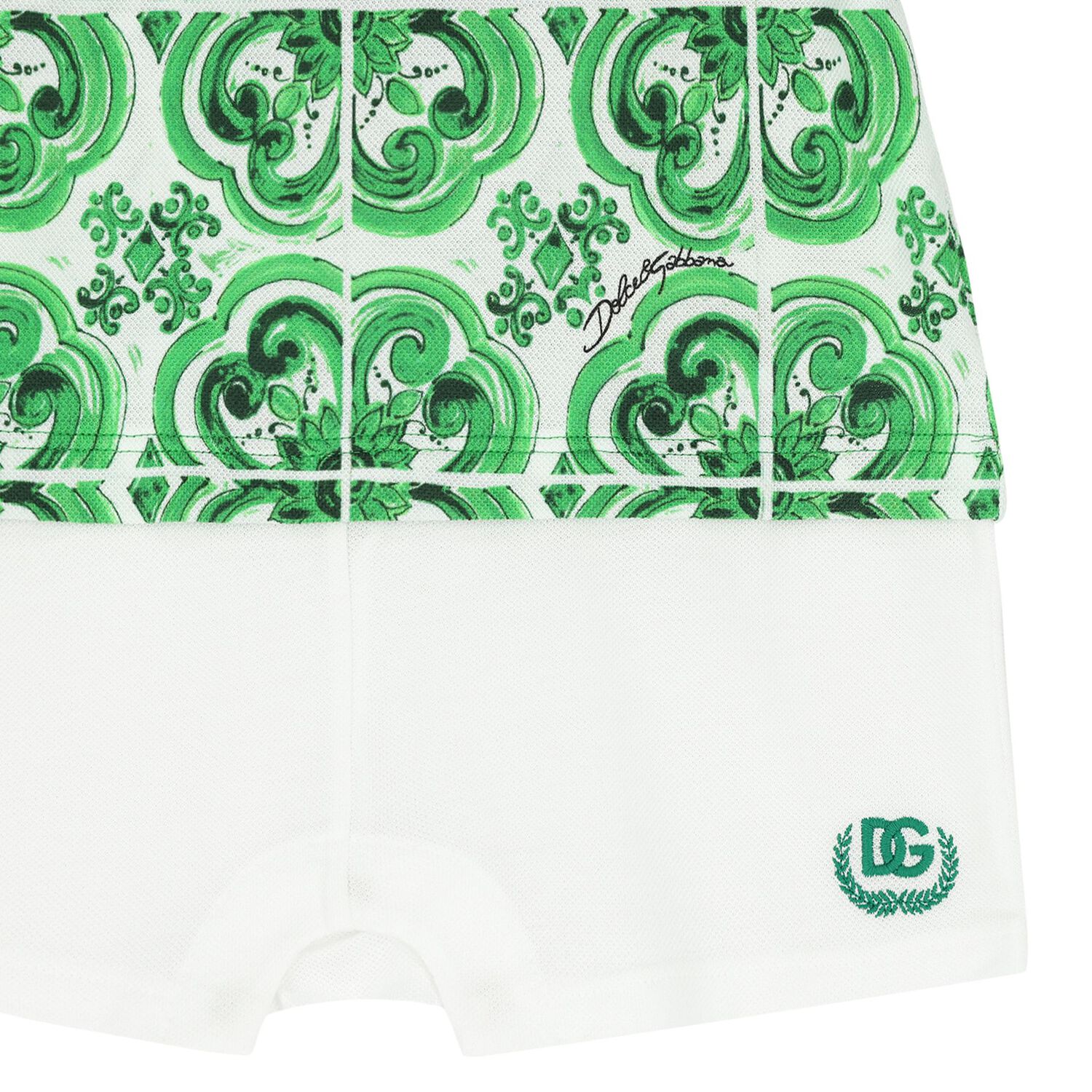 Baby Boys Green & White Majolica Romper, 1, hi-res