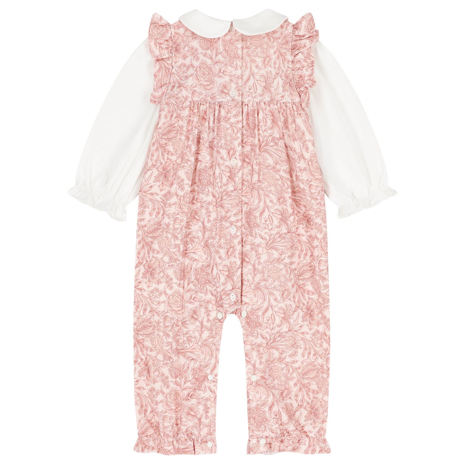Baby Girls Pink & White Liberty Romper, 1, hi-res
