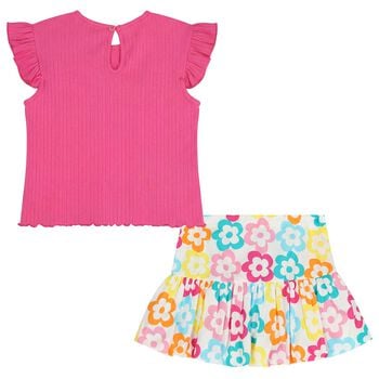 Girls Pink Flower Skirt Set