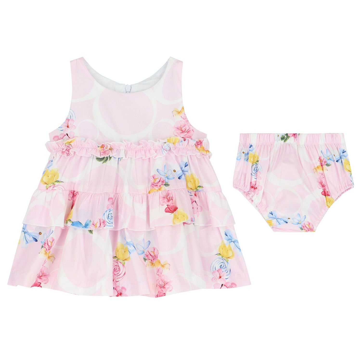 طقم فستان بنات بكشكشة  بطبعة الزهور باللون الوردي, 1, hi-res