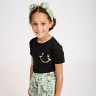 Girls Black Happy Face T-Shirt, 1, hi-res