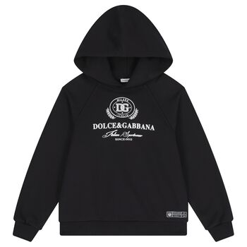 Boys Black Logo Hooded Top