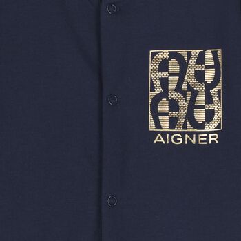 Baby Boys Navy Blue Logo Babygrow