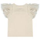Girls Beige Sequin Lace Bow Coleen Top, 1, hi-res