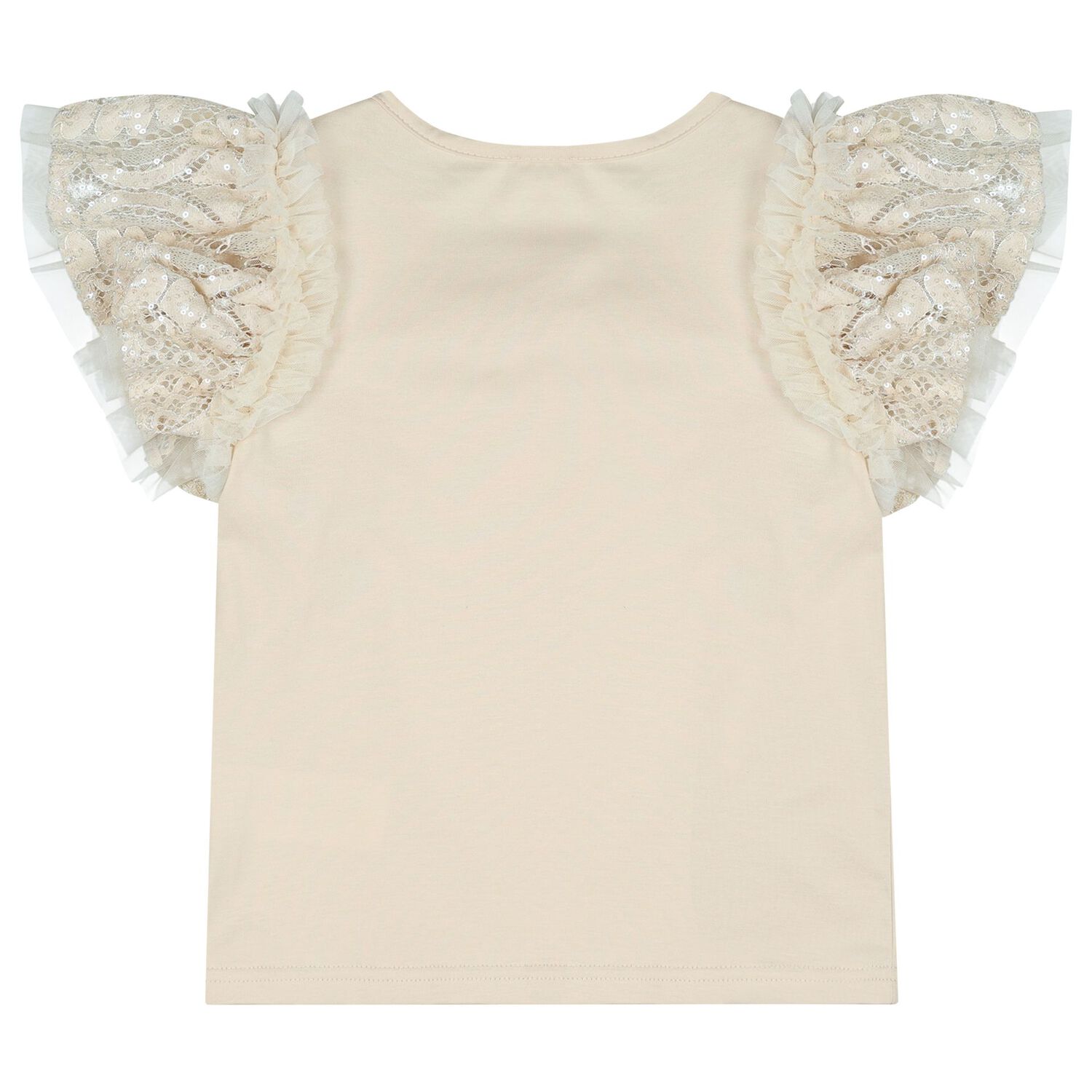 Girls Beige Sequin Lace Bow Coleen Top, 1, hi-res