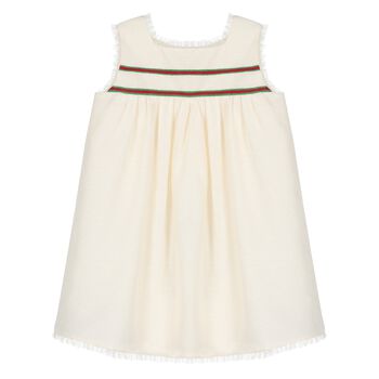 Younger Girls Beige Web Striped Dress
