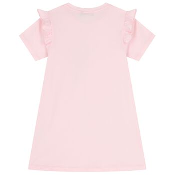 فستان بناتي باللون الوردي مزين بشعار الحقيبة