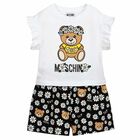 طقم بلوزة وشورت باللون الاسود والابيض للبنات, 1, hi-res