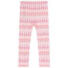 Girls White & Pink Zig Zag Leggings, 1, hi-res
