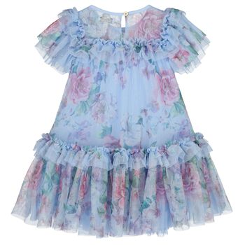 Girls Blue Floral Tulle Dress