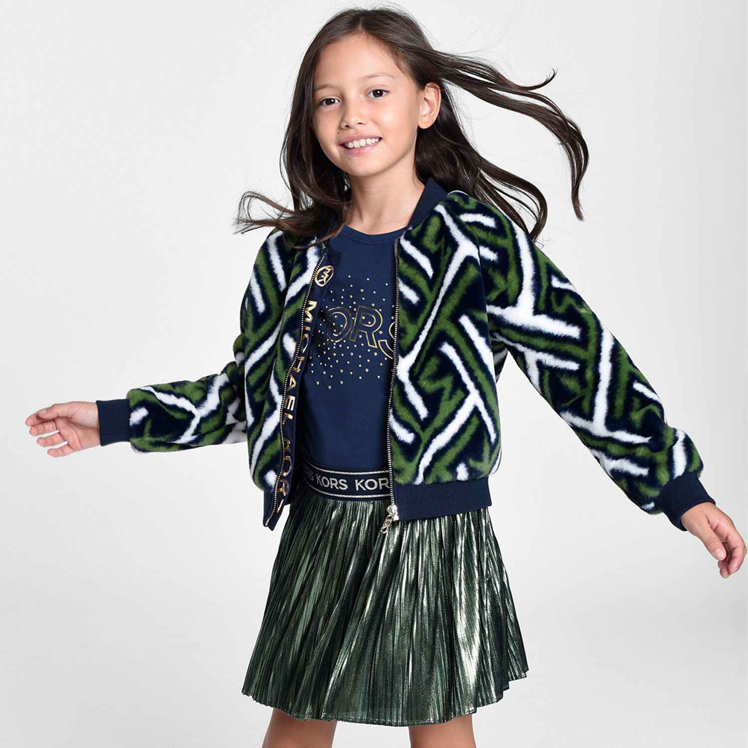 تيشيرت بنات بالشعار باللون الكحلى, 2, hi-res