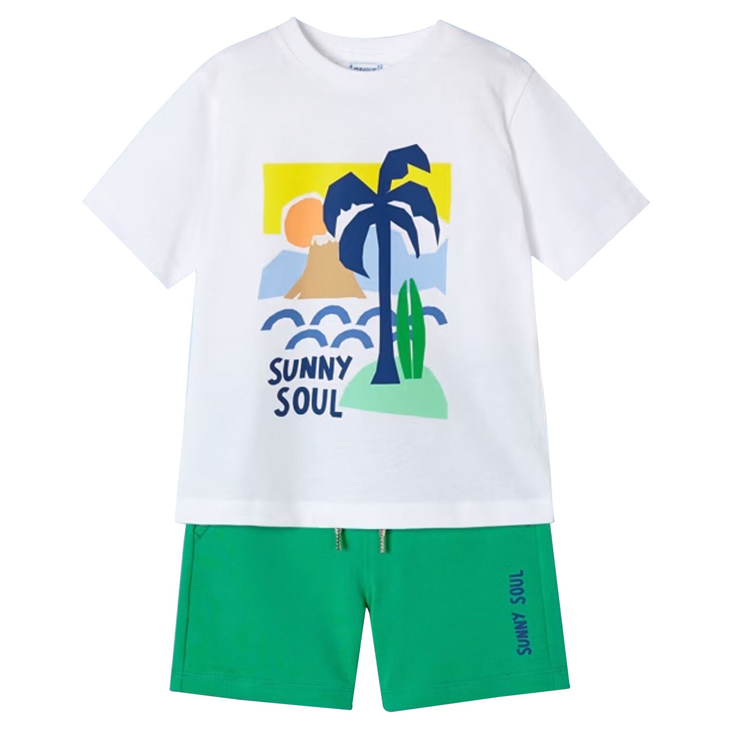Boys White & Green Palm Tree Shorts Set, 1, hi-res image number null
