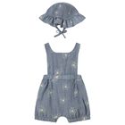 Baby Girls Blue Flower Dungaree Set, 1, hi-res