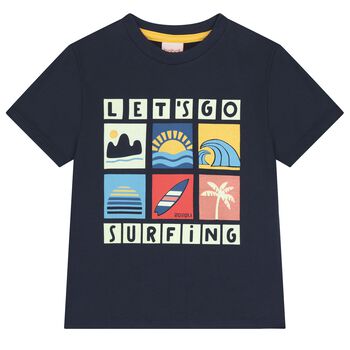 تشيرت بالشعار باللون الازرق الداكن للاولاد