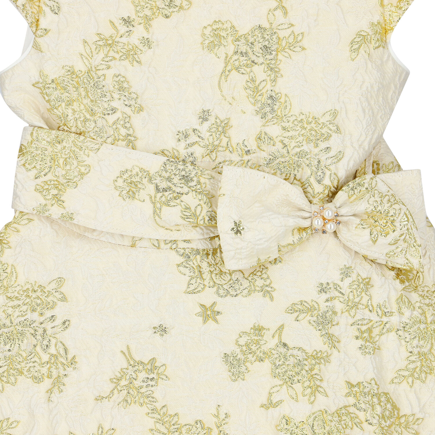 Girls Ivory & Gold Brocade Dress, 1, hi-res image number null
