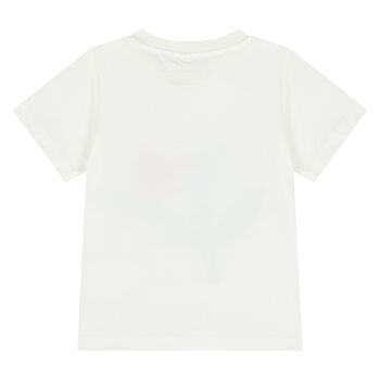 تيشيرت باللون العاجي بشعار زهرة للفتيات الصغيرات