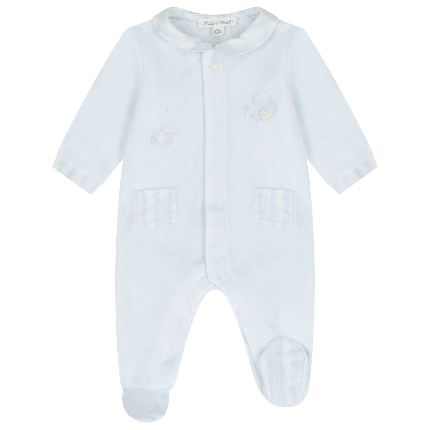 Baby Boys Blue Striped Collar Babygrow, 4, hi-res