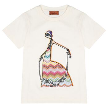 Girls Ivory Embroidered T-Shirt