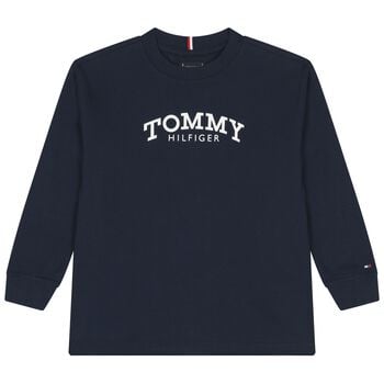Boys Navy Blue Logo Long Sleeve Top