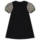 فستان بنات بالشعار باللون الأسود والذهبي, 1, hi-res