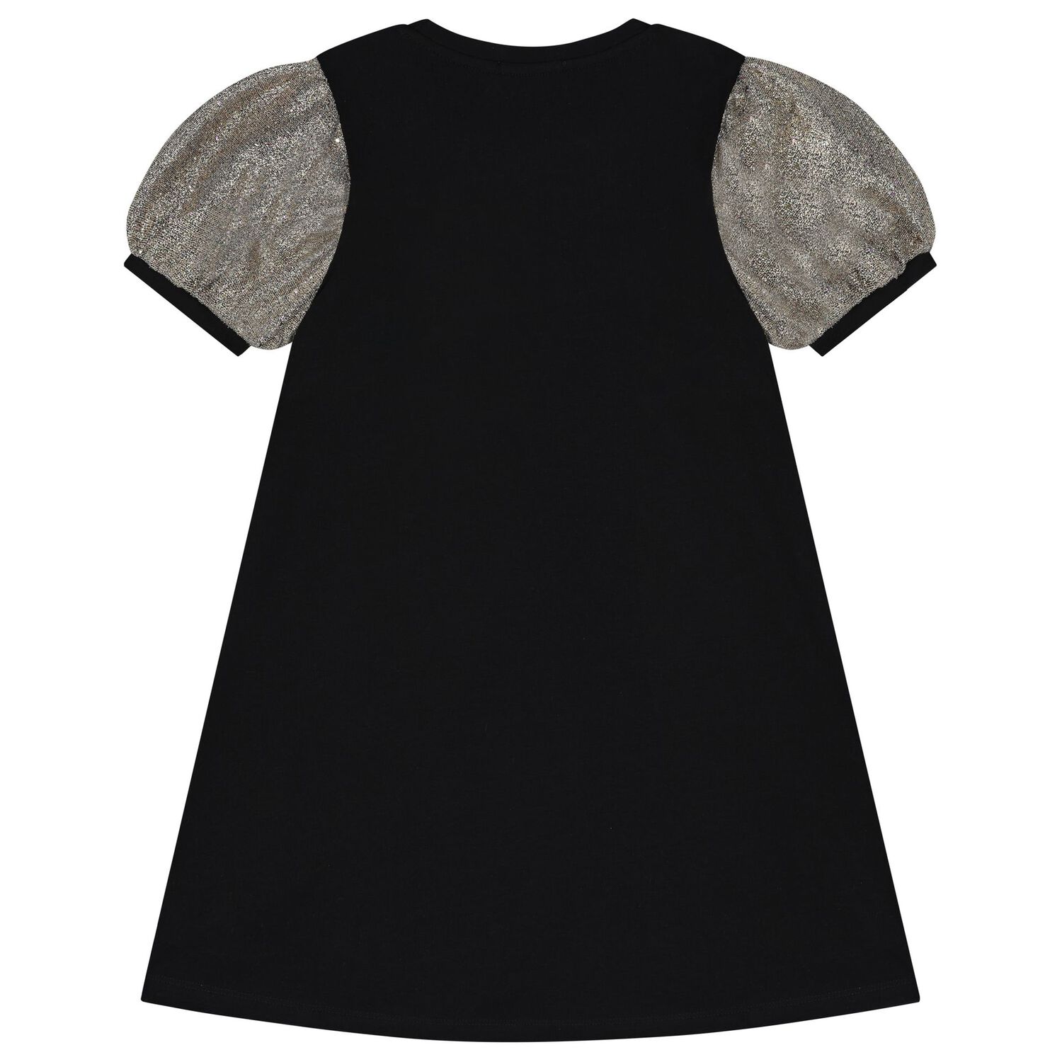 فستان بنات بالشعار باللون الأسود والذهبي, 1, hi-res