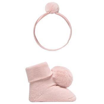 Baby Girls Pink Headband & Booties Gift Set