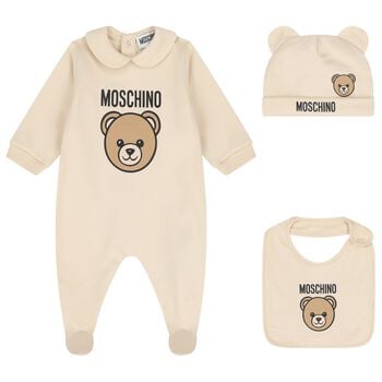 Beige Teddy Bear Logo Babygrow Gift Set