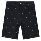 Boys Blue Logo Denim Shorts, 1, hi-res