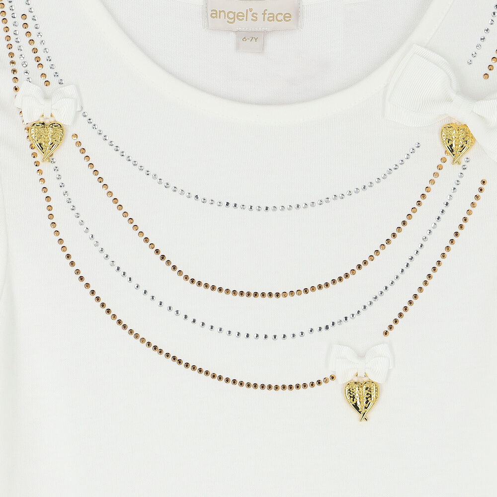 Angel's Face Girls White Necklace TShirt Junior Couture UAE