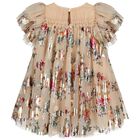 Girls Beige Tulle Flowers Dress, 3, hi-res