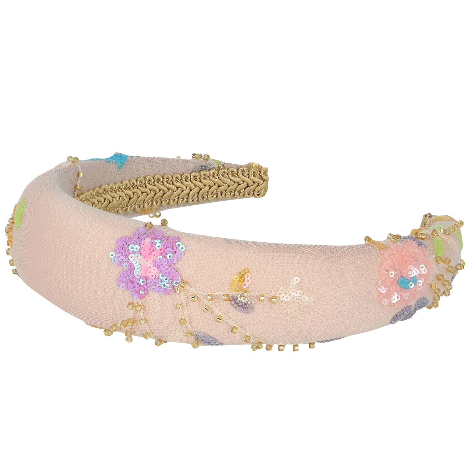Girls Pink Floral Sequins & Beads Headband, 1, hi-res image number null