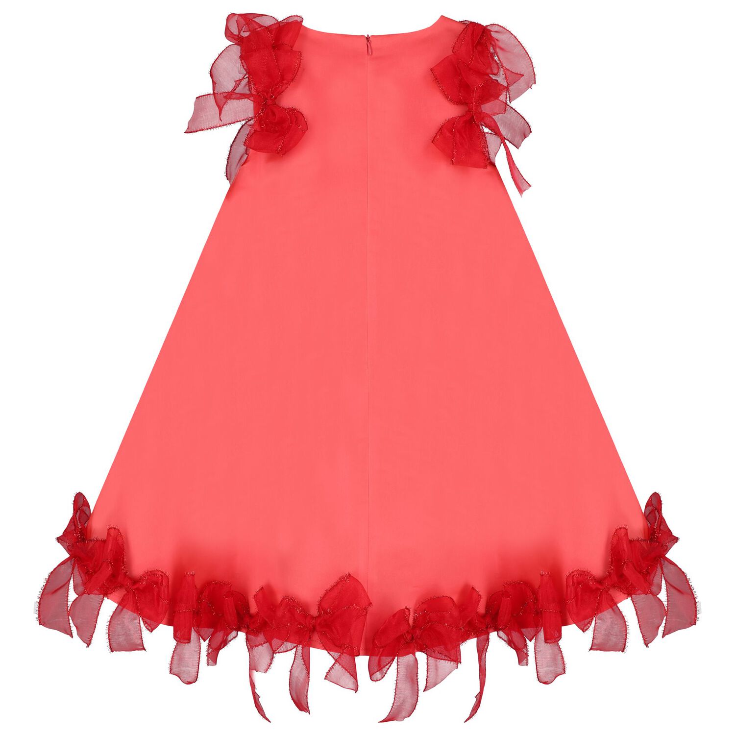 Girls Red Bow Flared Dress, 1, hi-res