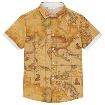 Boys Beige Geo Map Shirt