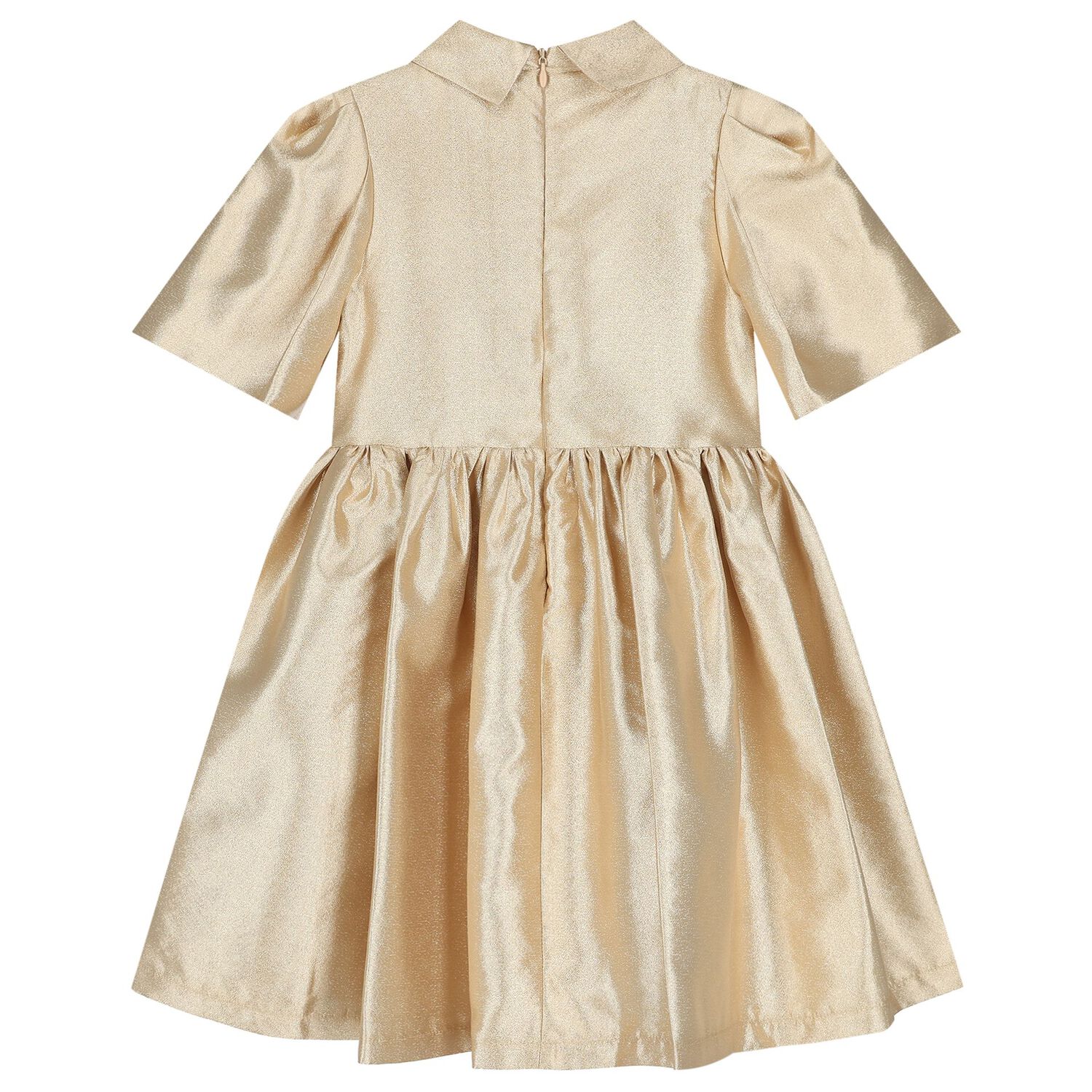 Girls Gold Flower Satin Twill Dress, 1, hi-res