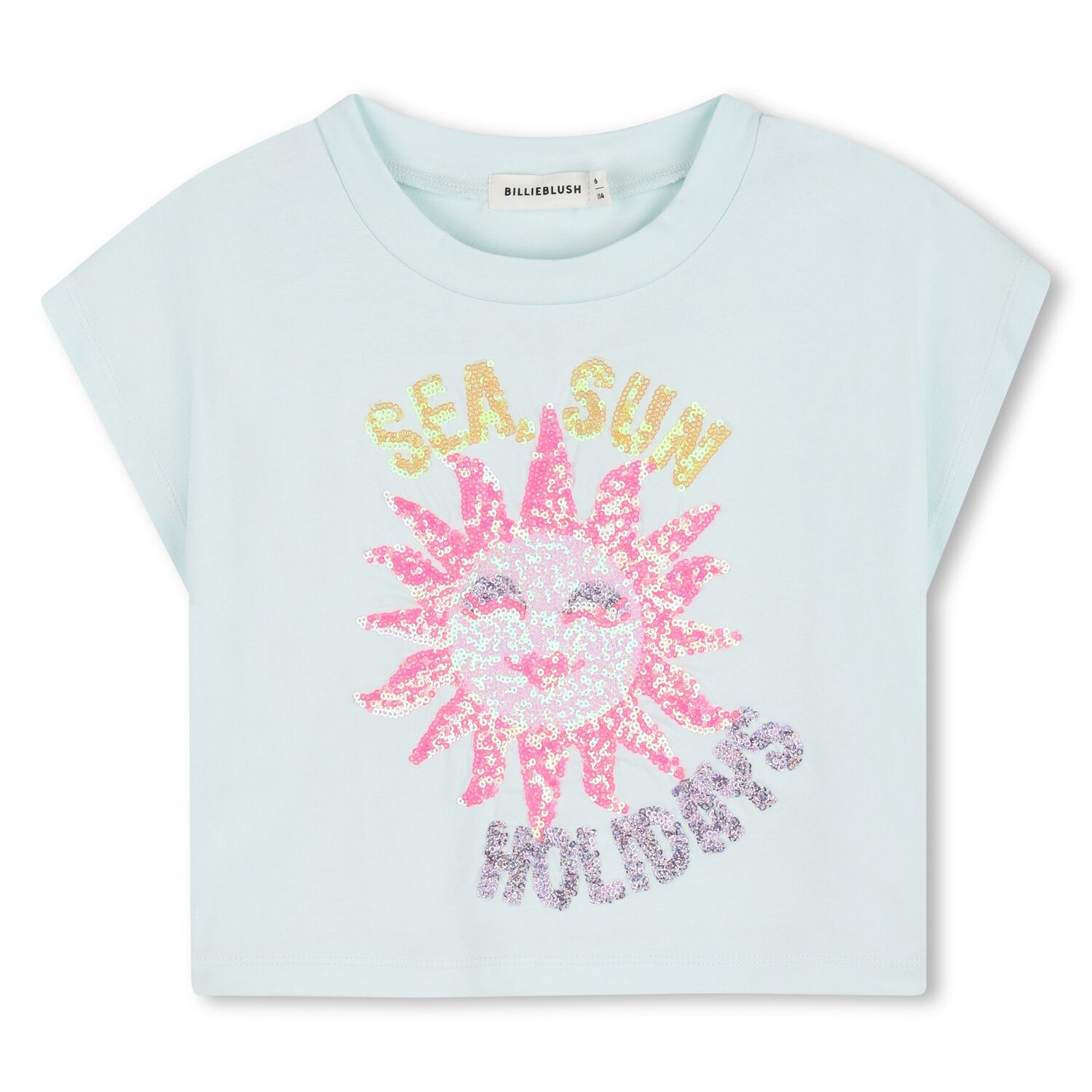 Girls Green Sequinned Sun T-Shirt, 1, hi-res