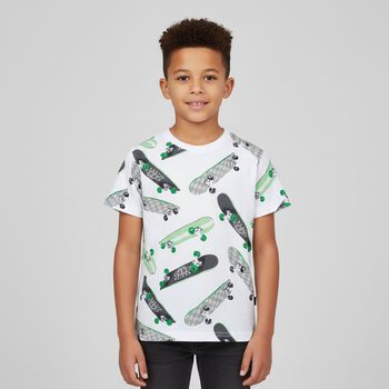 Boys White & Green Skateboards T-Shirt