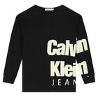 توب أولاد بأكمام بالشعار باللون الأسود, 1, hi-res