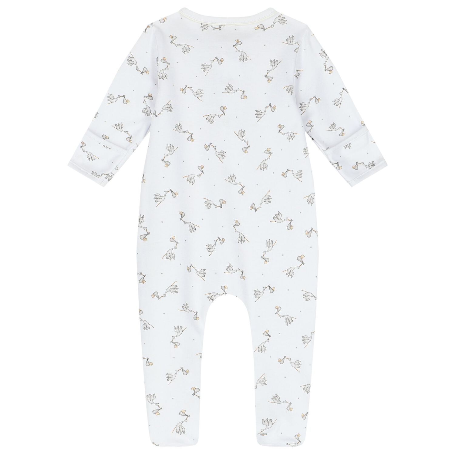 Baby White and Grey Stork Print Babygrow Set, 1, hi-res