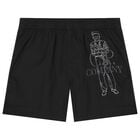 Boys Black Logo Swim Shorts, 1, hi-res