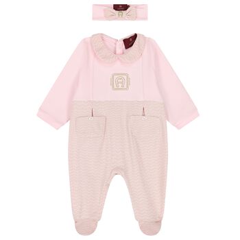 Baby Girls Pink & Gold Logo Babygrow Gift Set